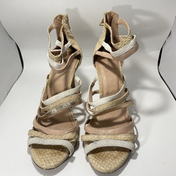 Joie Snakeskin Embossed Strappy High Heel Sandals Beige Multi Size 40 (US 9.5-10 - Picture 2 of 9